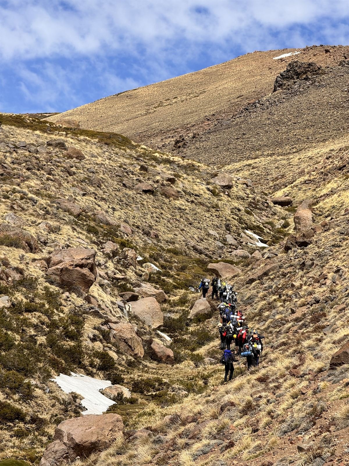 Grupo descendiendo por la ladera del Tromen